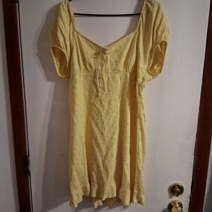 Vtg Y2K Babydoll Sundress Puffed Sleeves Cottagecore Yellow Floral GUC XL‎